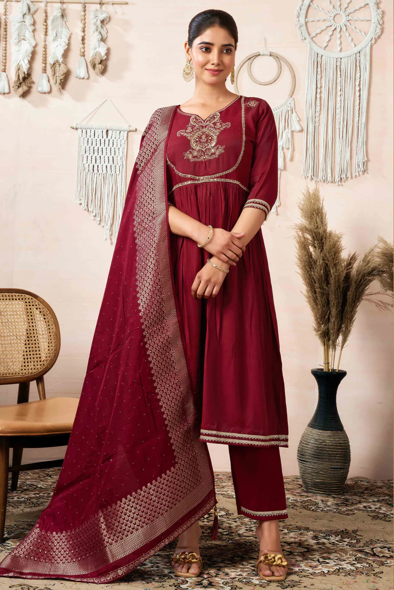 chudi1 Printed With Embroidered Pure Cotton Salwar Suit - Image 1
